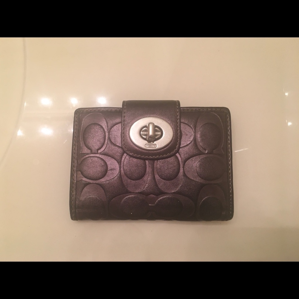 Coach leather pewter wallet